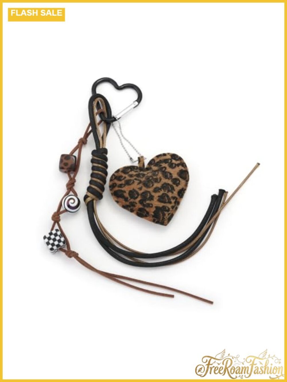 Leather Leopard Heart Bag Charm Keychain Rope Purse Accessory